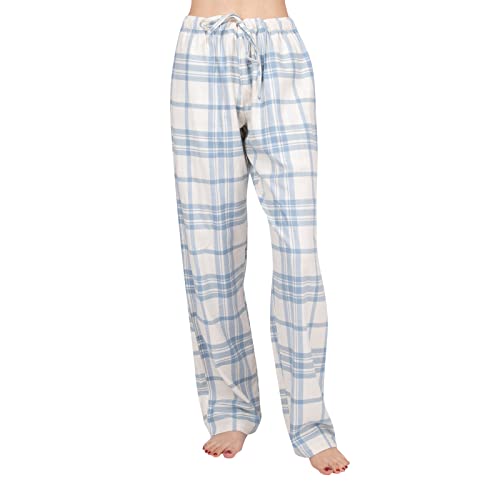 JTPW Donne 100% Cotone Super Morbido Pijama/Lounge Bottoms Con Tasche, Blue Cream Plaid, Size: S