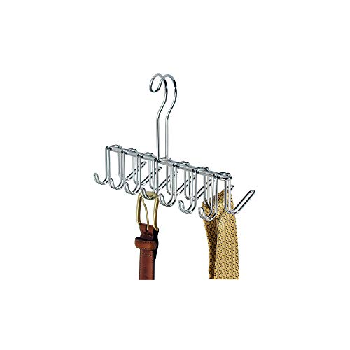 iDesign Organizer armadio con 14 ganci, Portacravatte piccolo in metallo cromato, Porta cinture ideale per cravatte e accessori, argento