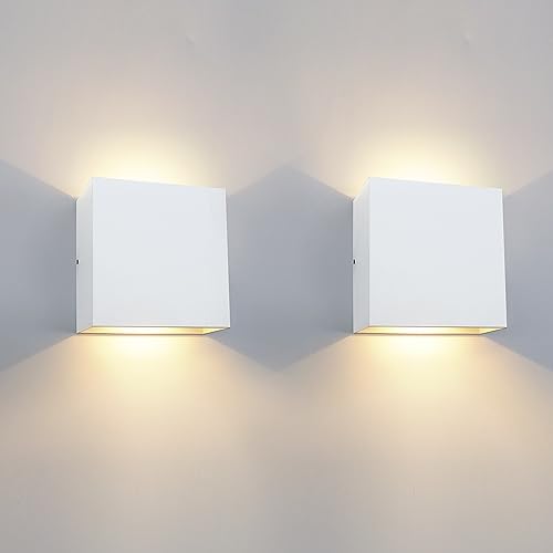 2 Pezzi Applique da Parete Esterno LED Lampada da Parete Interno Moderno Bianco,12W Luce Caldo 3000k, Lampada Muro IP65 Impermeabile Quadrata Alluminio Lampada da Parete Esterna