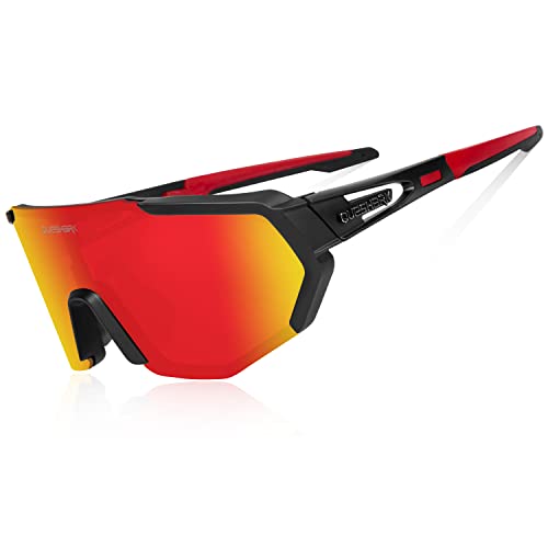 Queshark Polarizzati Anti-UV con 5 Lenti Occhiali da Ciclismo Bici MTB Intercambiabili per Sport Uomo Donna Guida Pesca Golf Baseball Corsa