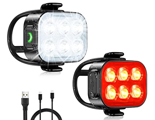 Glangeh Set Luci Bicicletta LED Ultra Sottile, USB Ricaricabile & Impermeabile IP65 Luce Bici Anteriore e Posteriore, 4+6 Modalità di Illuminazione Luci Bici per I'equitazione Notturna, Campeggio
