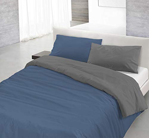 Italian Bed Linen Natural Color Parure Copri Piumino, 100% Cotone, Avio/Fumo, Piazza e Mezza, 2 unità