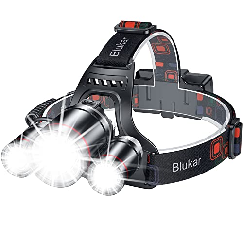 Blukar Lampada Frontale, 8000L Super Luminosa IPX6 Impermeabile Torcia Frontale LED Ricaricabile & Zoomable con 5 Modalità e Spie Rosse, Regolabile a 90° Lampade da Testa per Campeggio/Pesca/Jogging