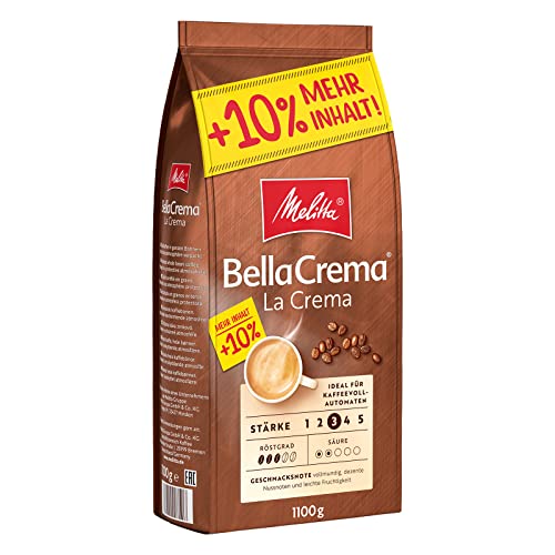 Melitta - Chicchi di caffè interi BellaCrema La Crema, 100% arabica, tostatura media, intensità 3