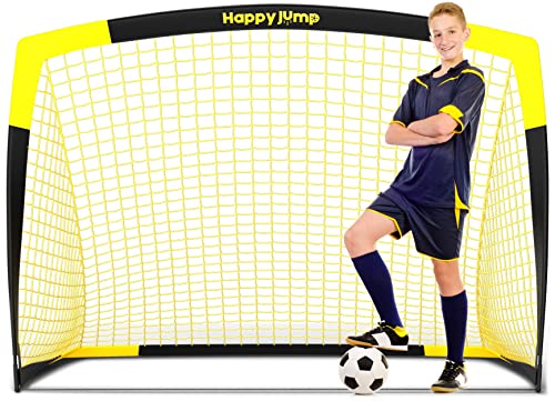 Happy Jump Porta da Calcio Rete da Calcio per Bambini Giardino Allenamento Regalo x1 (5'x3.6', Nero+Giallo)