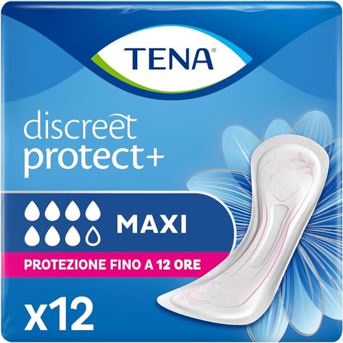 TENA Discreet Maxi - Assorbenti per Perdite Urinarie Femminili, Discreti e Confortevoli, 12 Pezzi