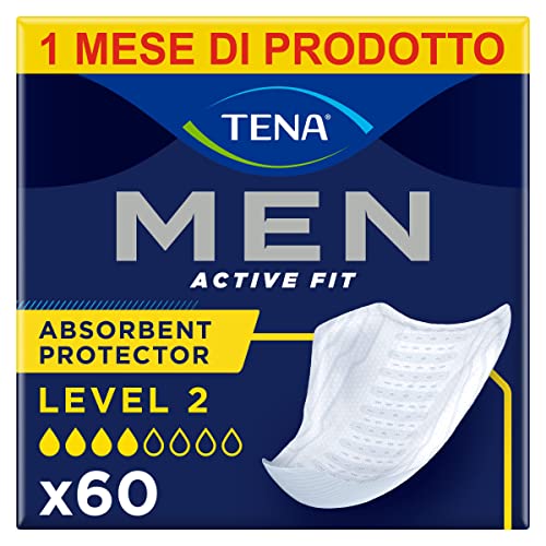 TENA MEN livello di protezione 2, Pacco Scorta Mensile - Protezioni assorbenti specifici per perdite urinarie maschili, discreti e confortevoli, 60 protezioni