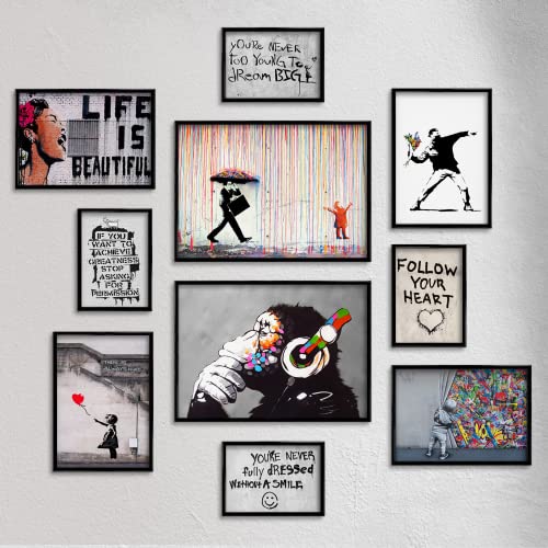 Giallobus - Set 10 Poster da Parete - Banksy - Raccolta Banksy 1 - Carta Patinata - | 2 x A3 42x30cm | 4 x A4 30x21cm | 4 x A5 21x15cm | - Senza CORNICI - Stampe Moderne Soggiorno