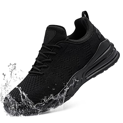 LARNMERN Impermeabile Sneakers Uomo Scarpe Running Corsa Scarpe da Cucina Scarpe Antiscivolo Cuoco Leggero Camminata Casual Comode(Nero,45)