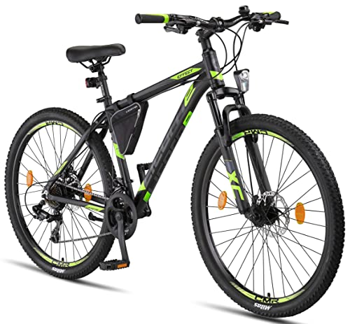 Licorne - Mountain bike Premium per bambini, bambine, uomini e donne, con cambio 21 marce, Bambina, nero/lime (2 freni a disco)., 27.5 inches