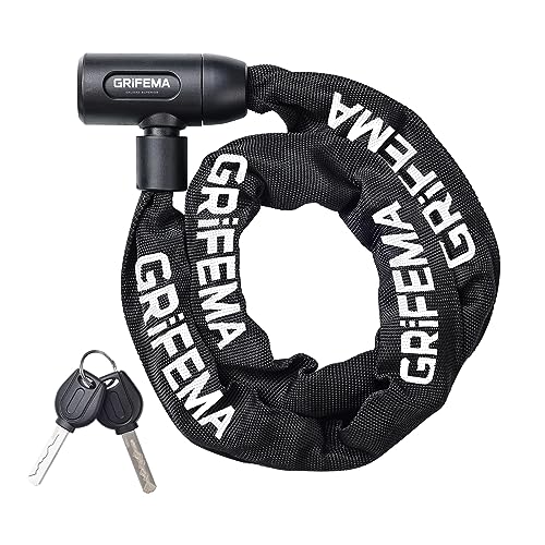 GRIFEMA GA1201-12 Lucchetto antifurto per bicicletta con chiave, lucchetto a catena per biciclette, moto, scooter, 120 cm, nero
