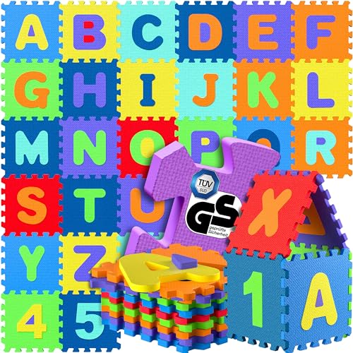 Spielwerk Tappeto Puzzle XXL da 86 Pezzi per Bambini 3,3m² Tappetino per Gattonare Lettere Numeri Apprendimento