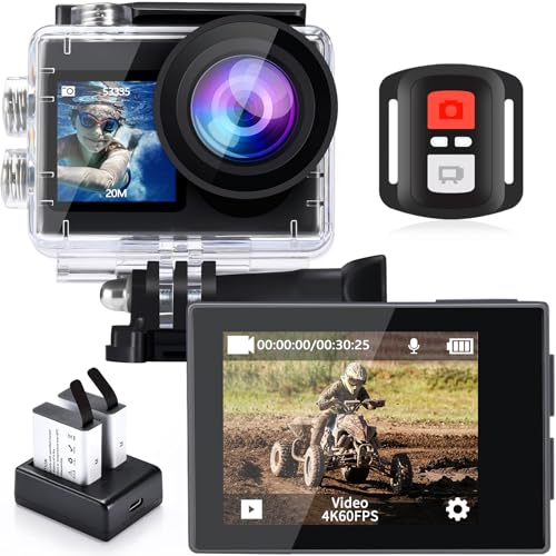 icefox Action Cam, 20MP Action Cam 4K con Touch Screen, Stabilizzatore EIS, impermeabile fino a 40m sotto l'acqua, con Microfono, grigio