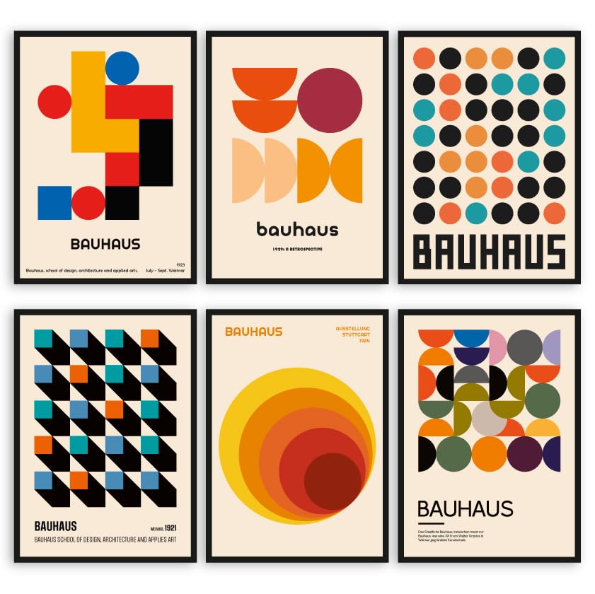MONOKO Bauhaus - Set di immagini astratte, poster vintage, stampe artistiche da parete, per soggiorno, 6 x A4, senza cornice